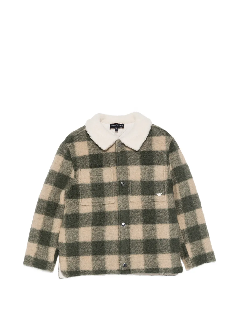 Emporio Armani Kids check-pattern shearling-collar jacket - Verde