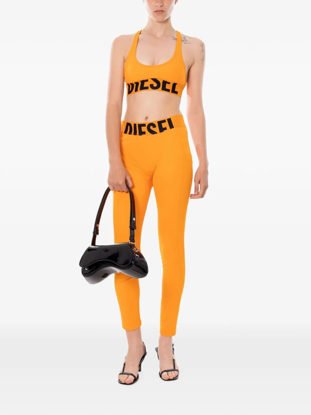 Diesel Legging van microvezel met uitgesneden logo Oranje