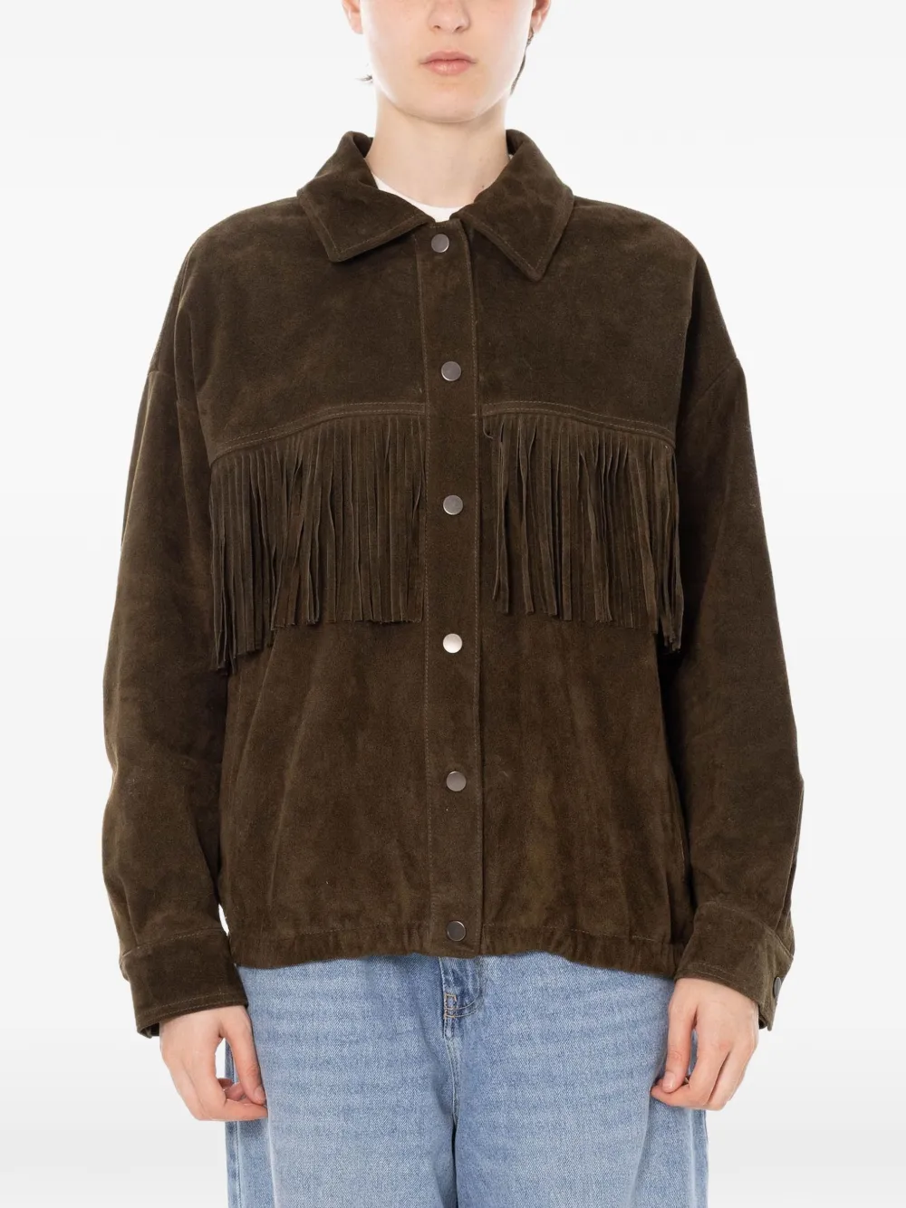 Vicolo Fringed Suede Jacket In Brown