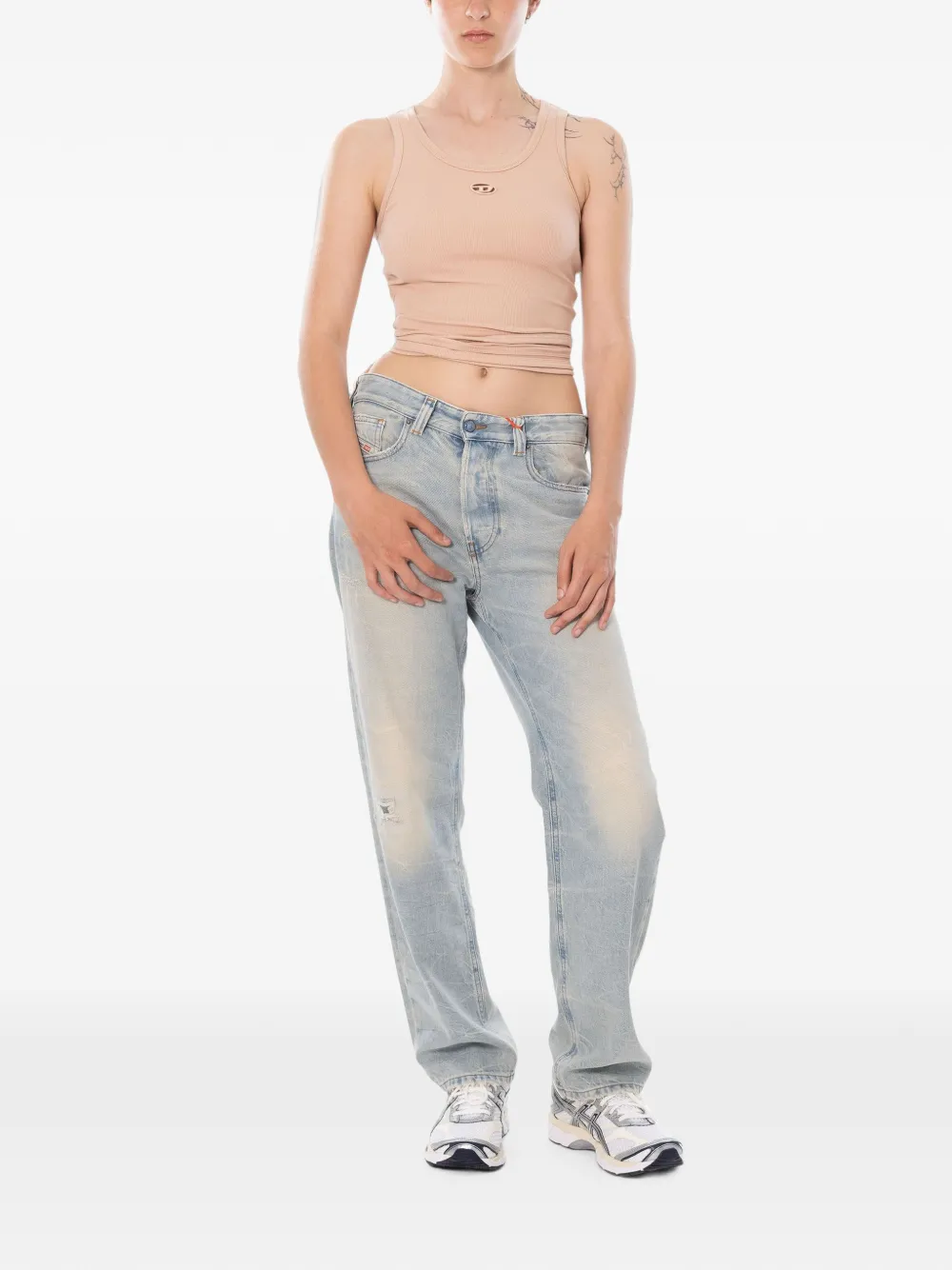 Diesel Cropped top met wikkelveters Beige