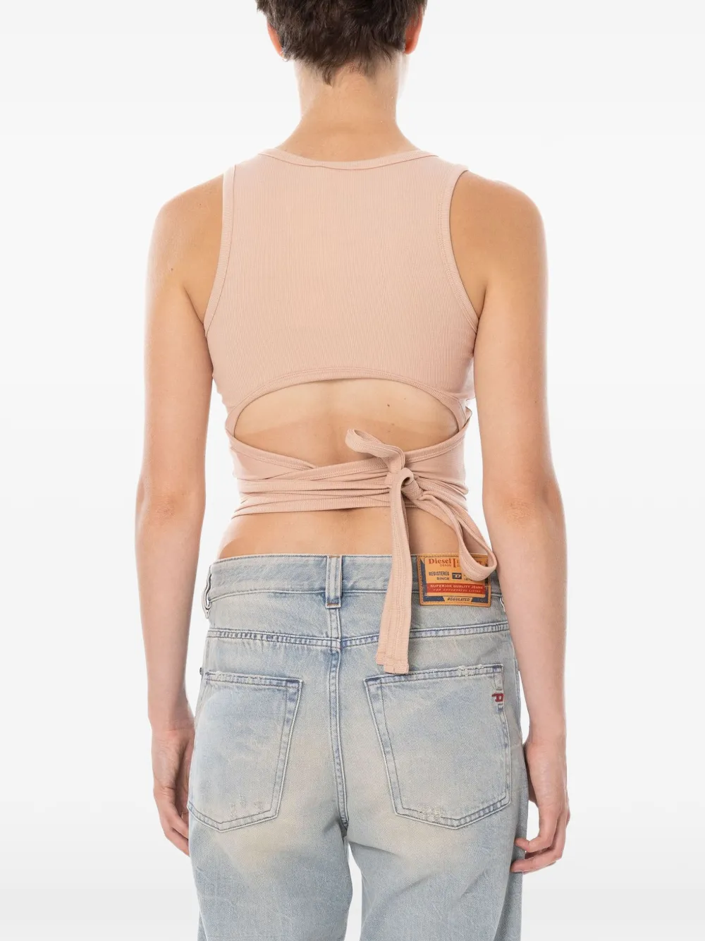 Diesel Cropped top met wikkelveters Beige