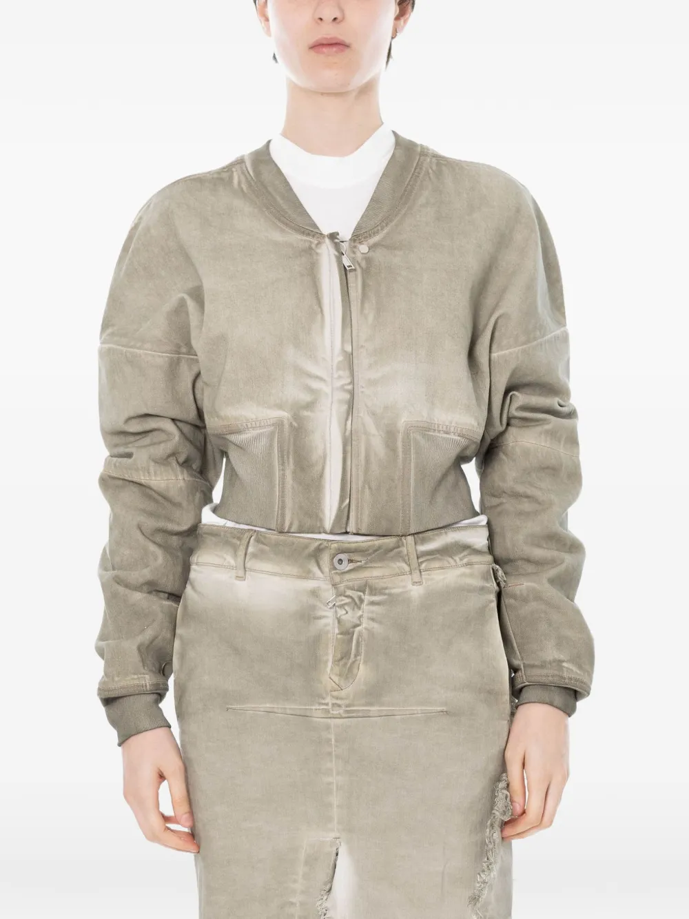 Rick Owens DRKSHDW Flight long-sleeve cropped bomber jacket - Toni neutri