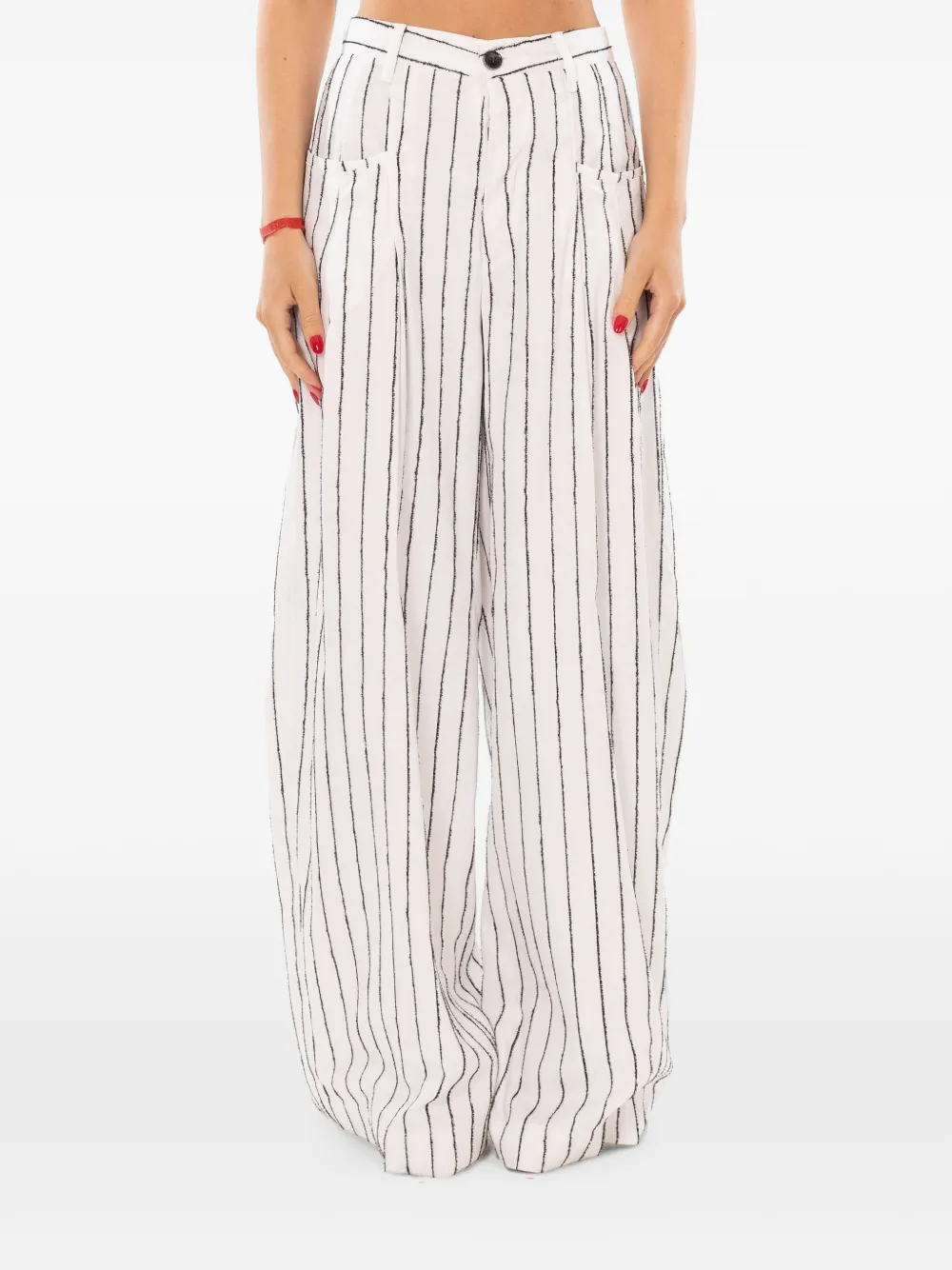 White Sand Striped Wide-leg Trousers In White