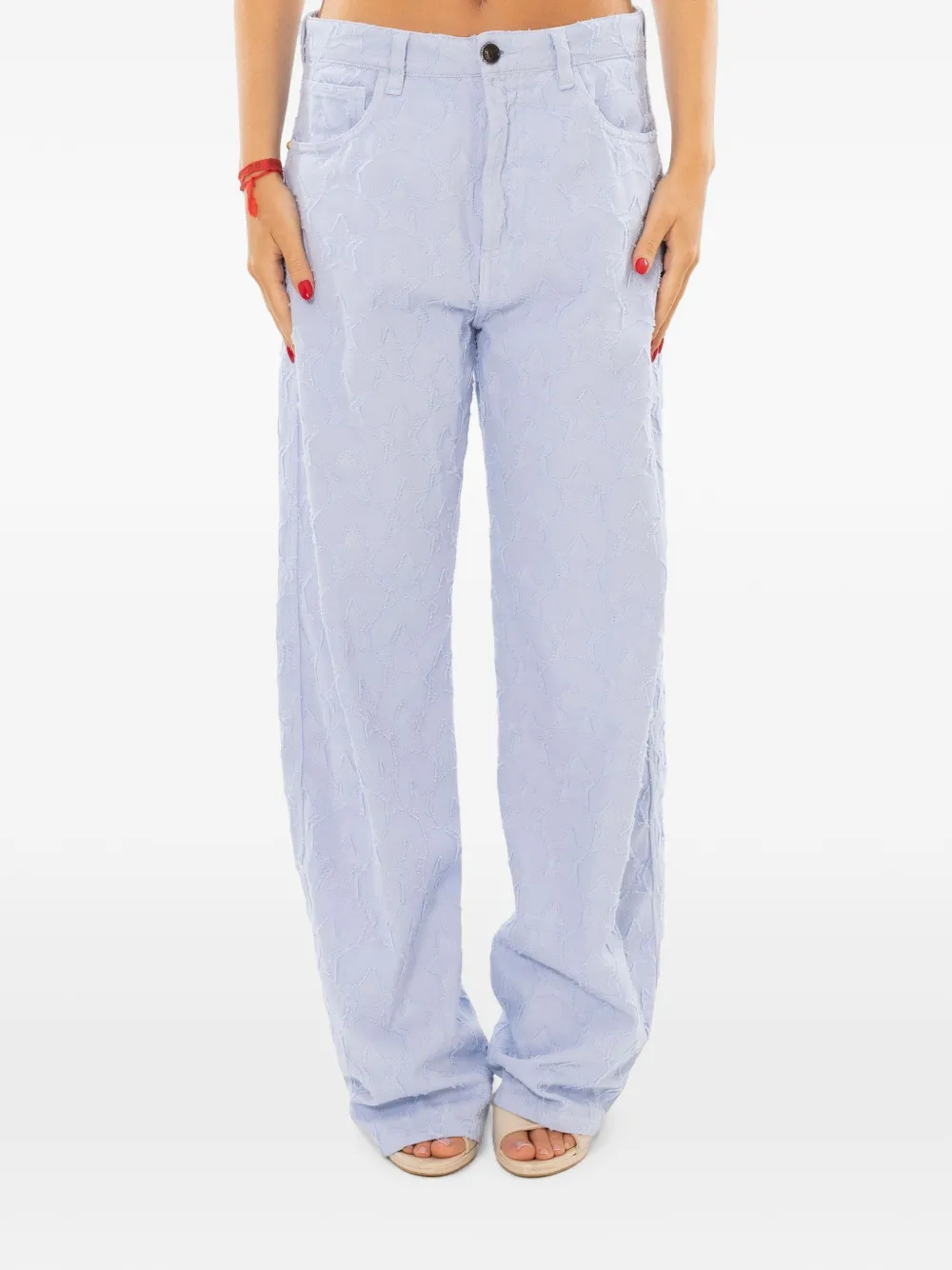 White Sand Jacquard-star Jeans In Blue