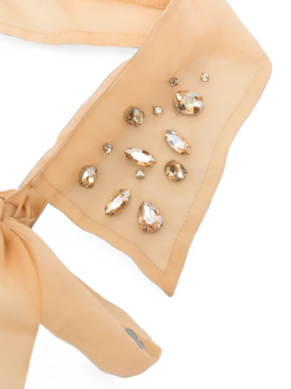 Seventy crystal-embellished self-tie collar Beige