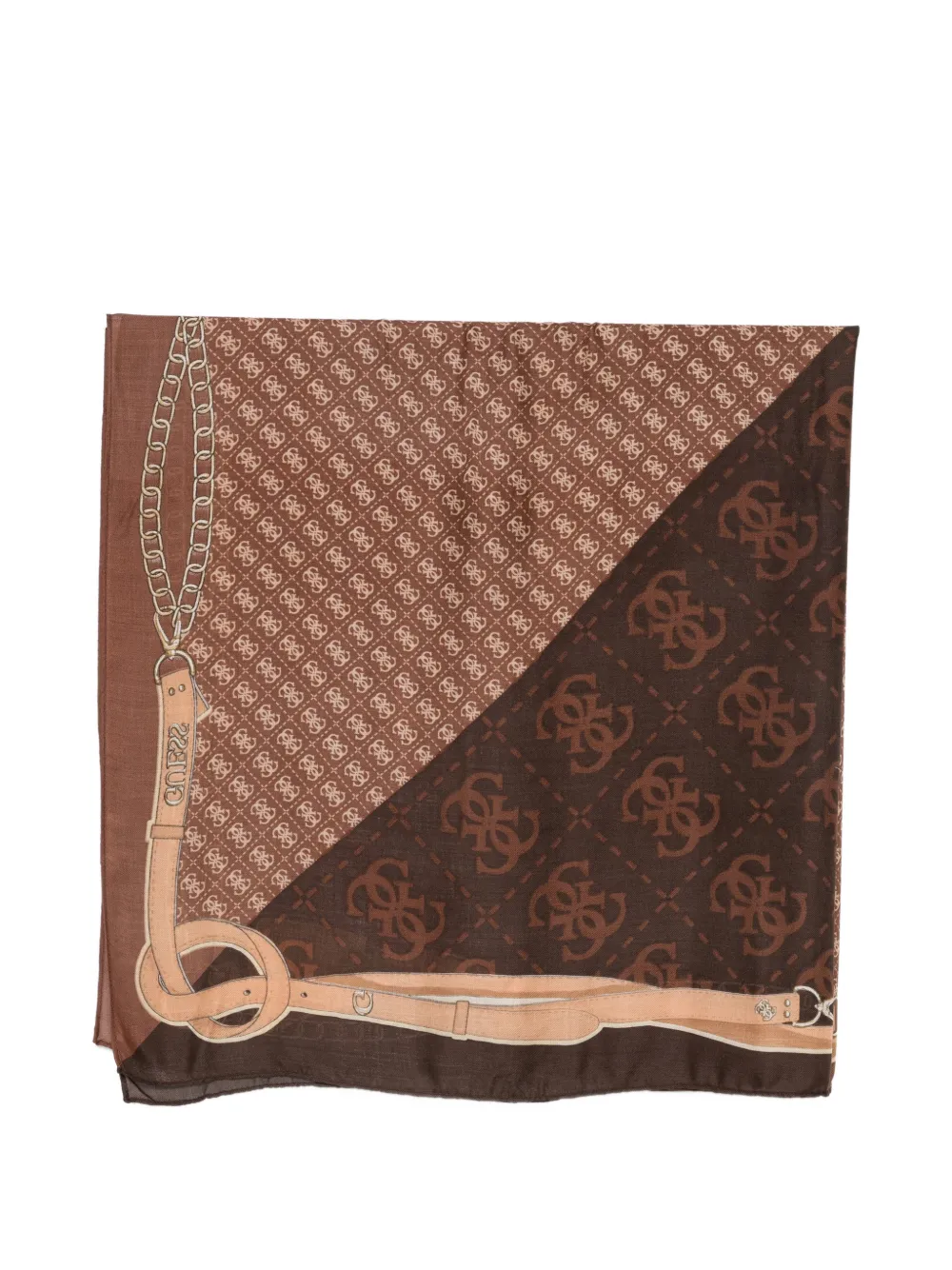 GUESS USA logo-print chain-print scarf - Marrone