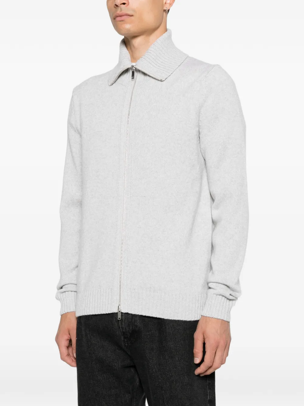 Zanone Vest met geribbelde kraag en rits Grijs