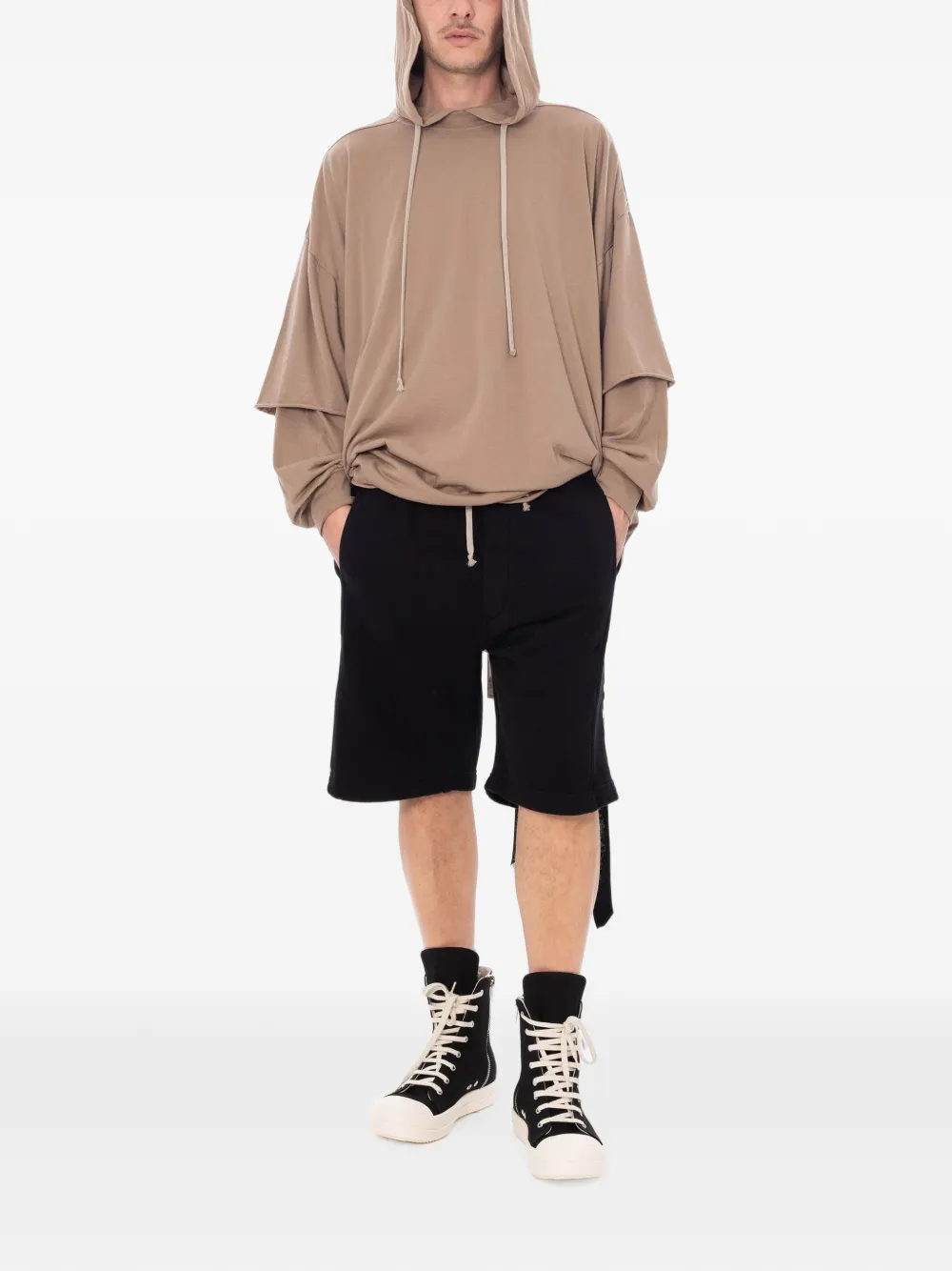 Rick Owens DRKSHDW Tommy Hustler gelaagde hoodie Beige