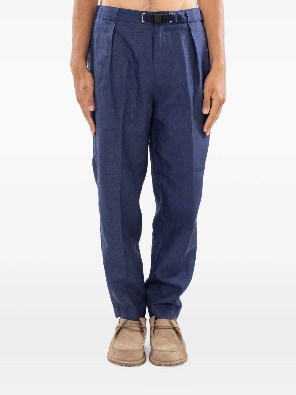 White Sand Pantaloni in lino con pieghe - Blu