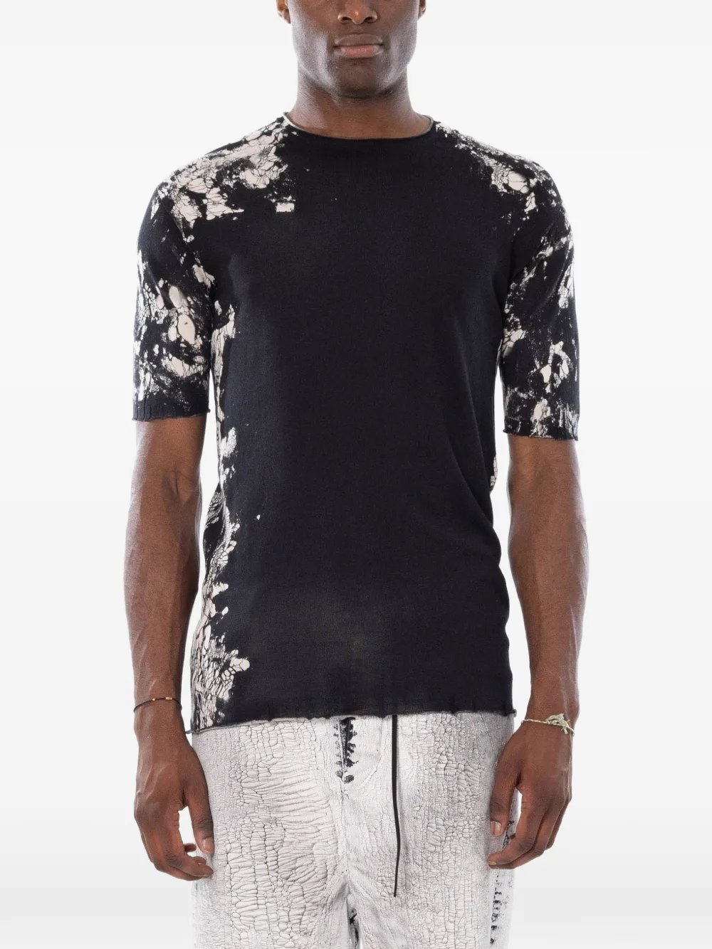 Md75 Distressed-effect Short-sleeve Knitted T-shirt In Black