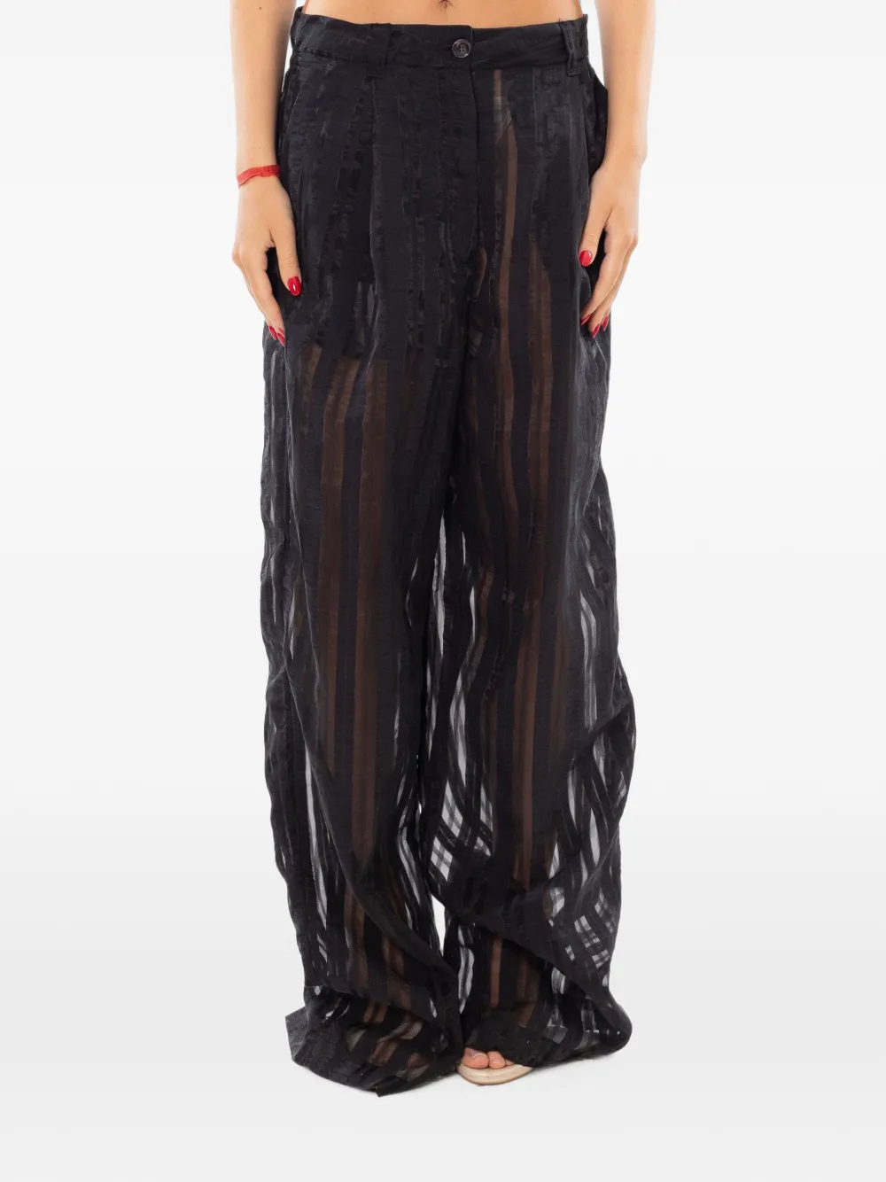 White Sand Chalk-stripe Sheer Trousers In Black