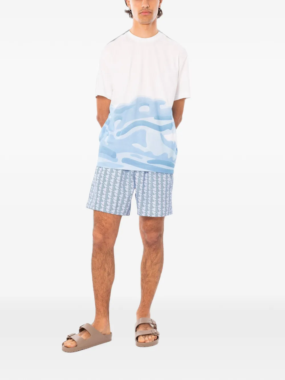 Lacoste monogram-print swim shorts Blauw