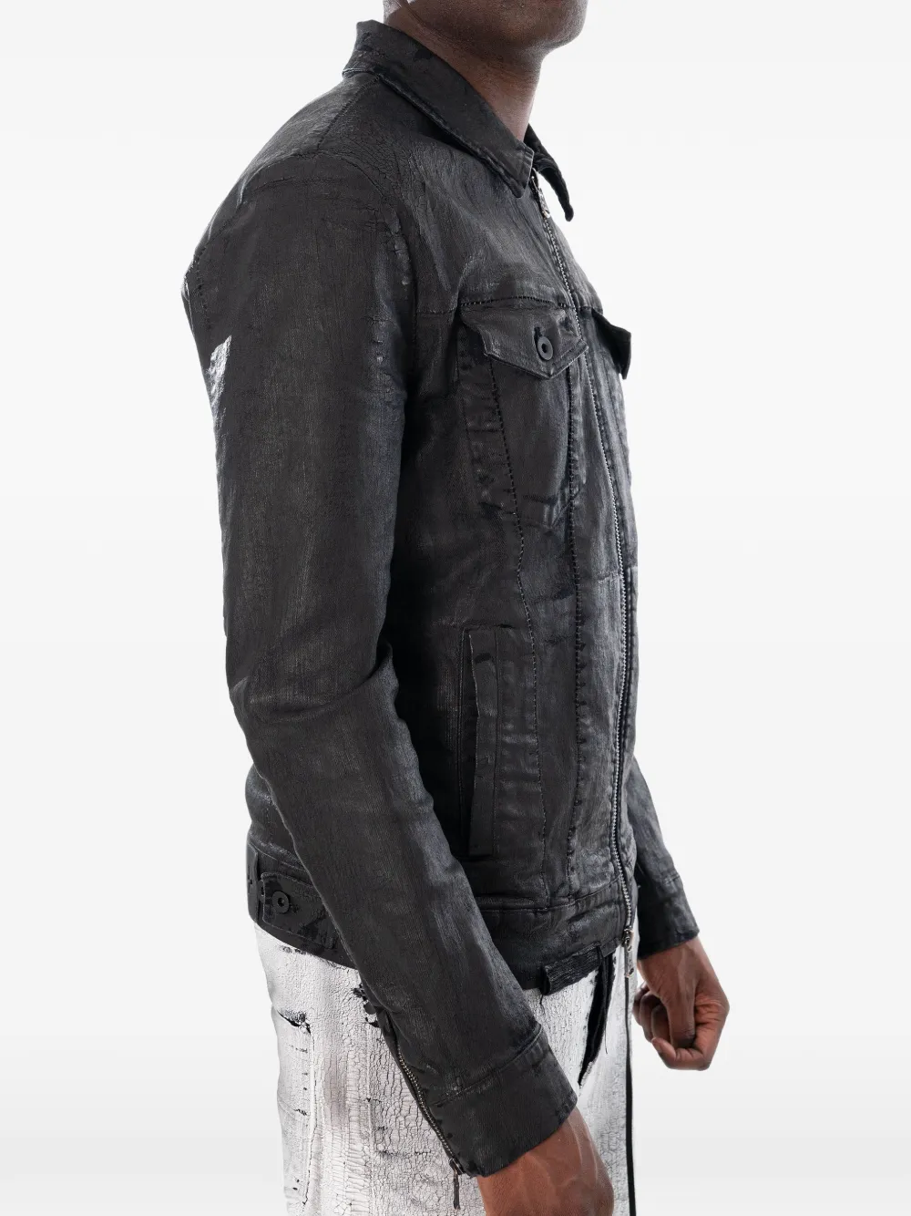 Md75 Cracked-effect Denim Jacket In Multi