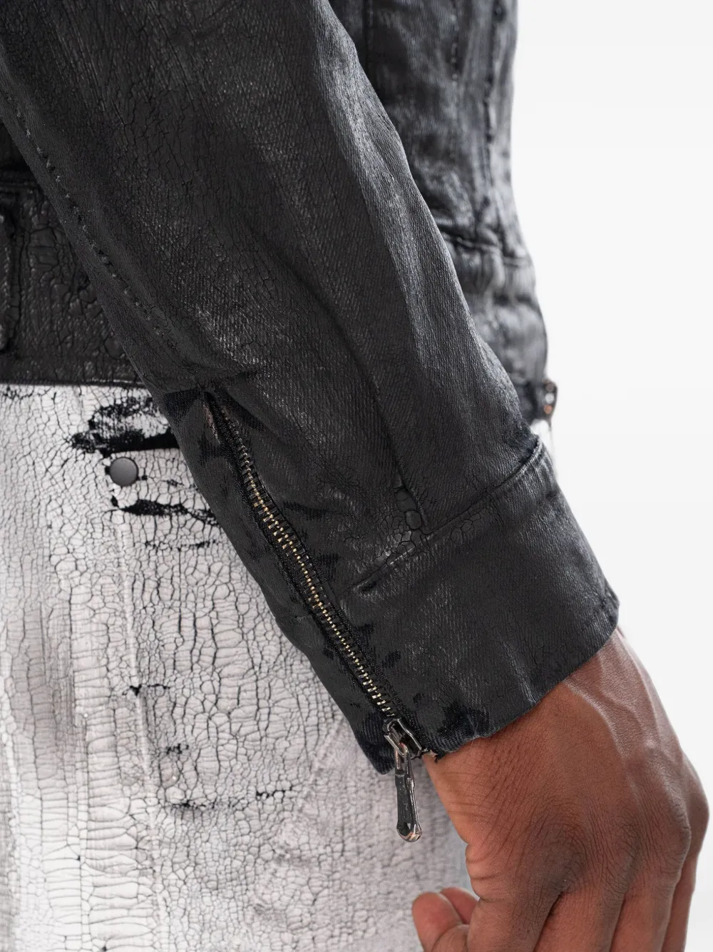 Md75 Cracked-effect Denim Jacket In Multi