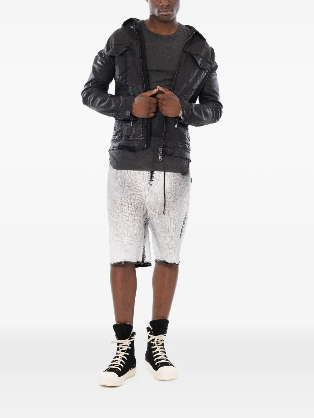 Md75 Cracked-effect Denim Jacket In Multi