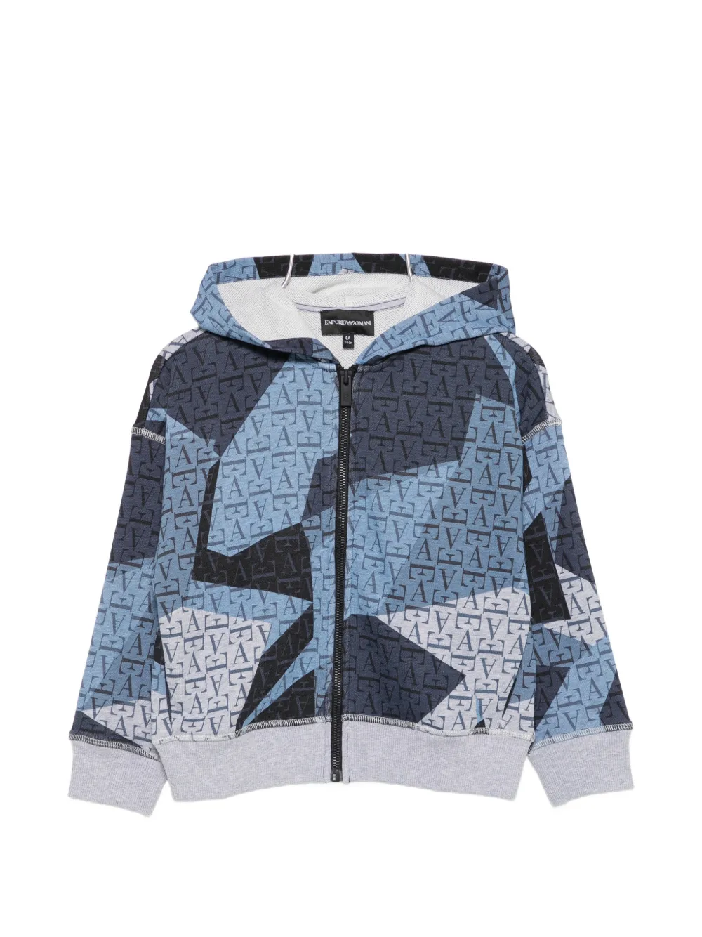 Emporio Armani Kids monogram-print zip-up hoodie - Blu