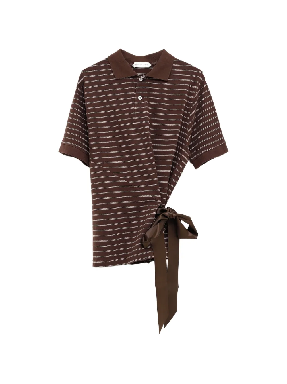 August Barron Striped Tie-fastening Polo Shirt In Brown