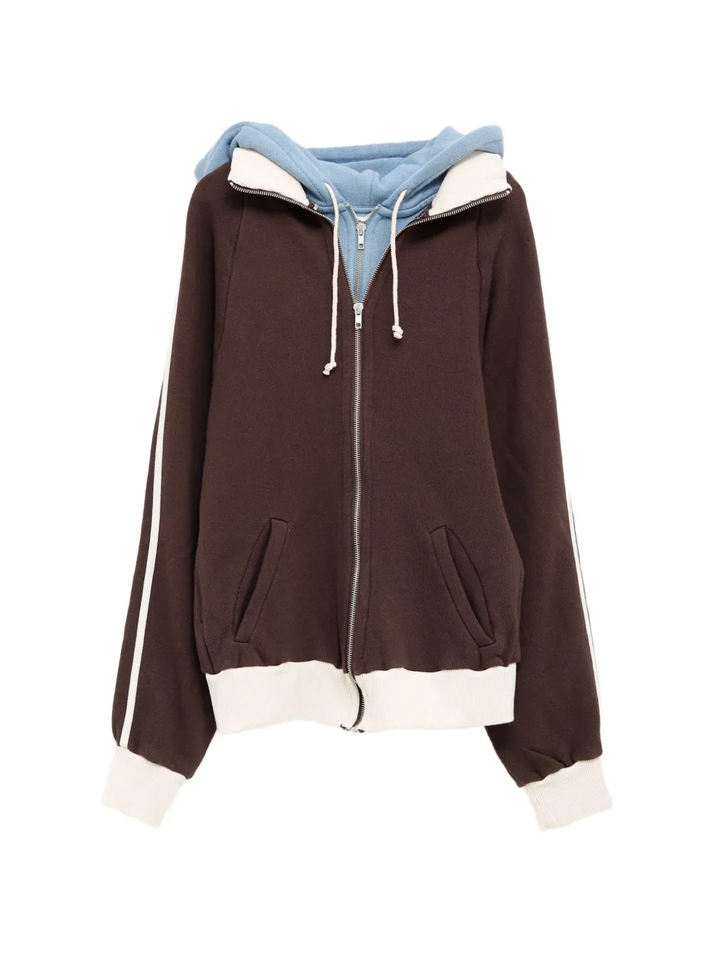 August Barron Layered-effect Zip-up Hoodie In Brown