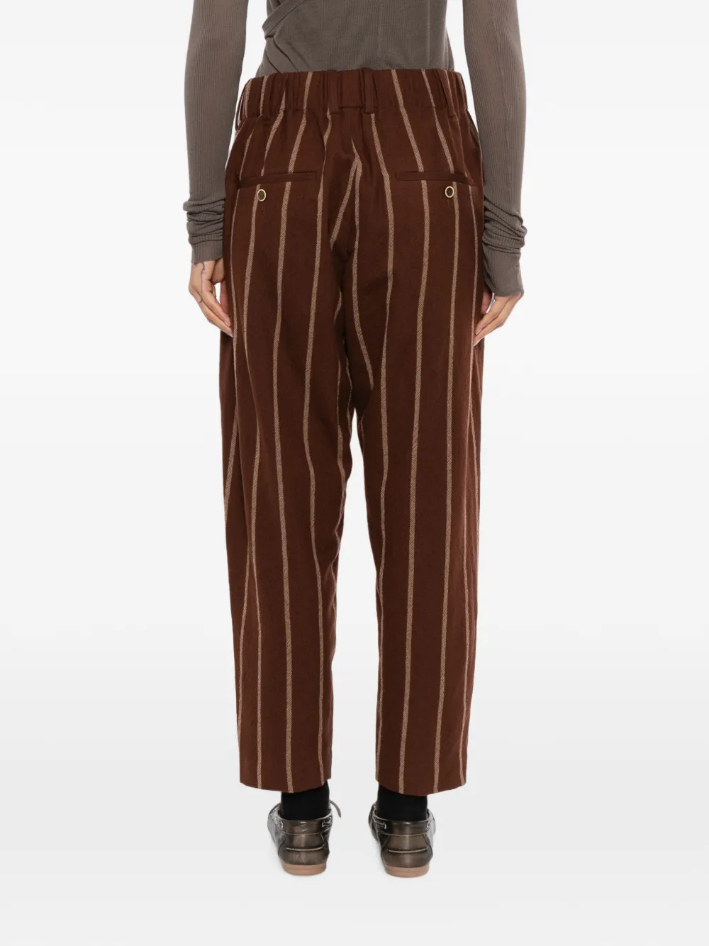 Uma Wang Mateo gestreepte broek met trekkoord Bruin