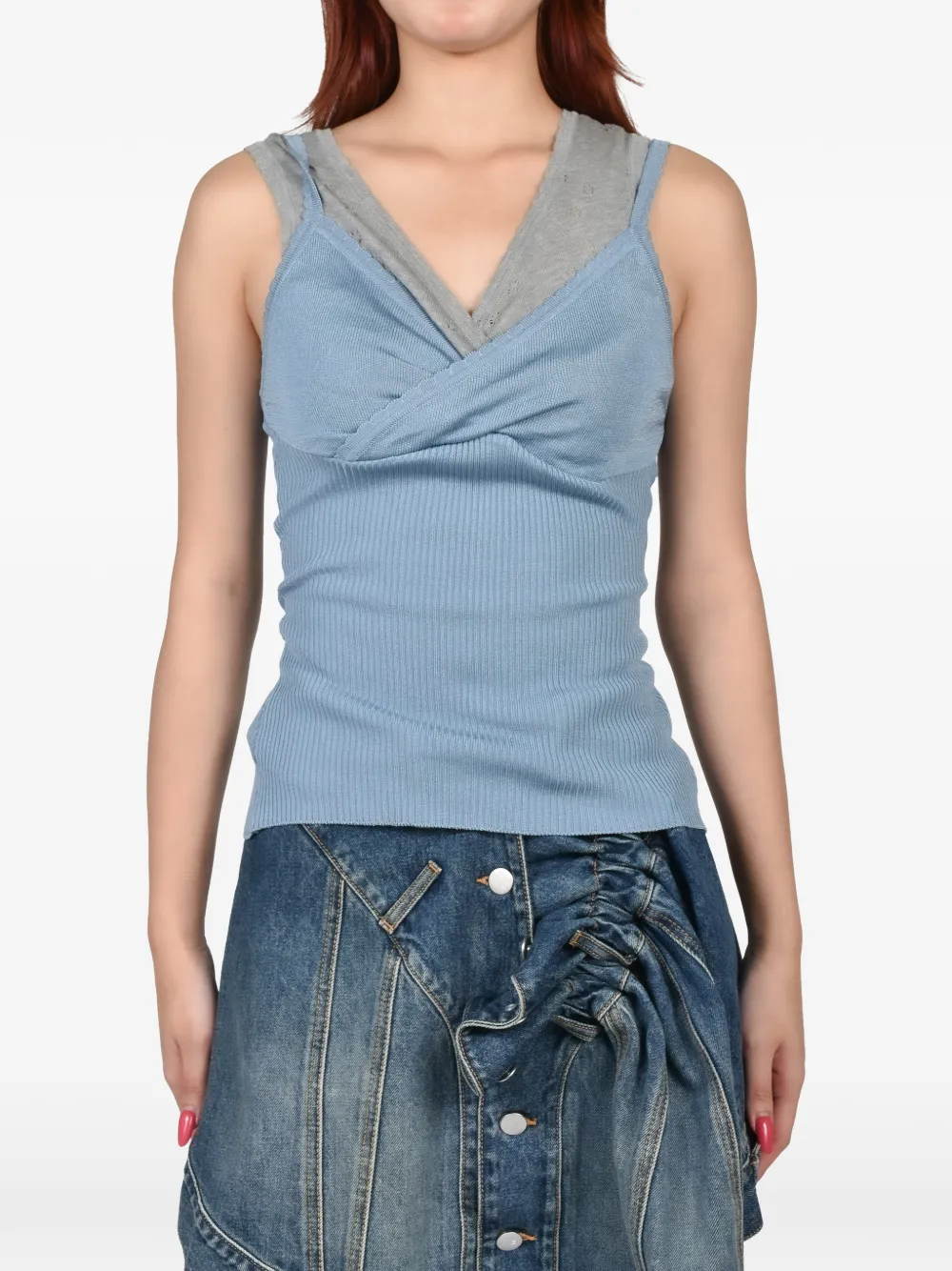 August Barron Gelaagde top met dubbele hemd Blauw