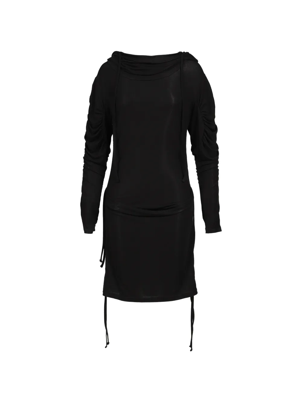 BASICKS ruched hooded mini dress - Schwarz