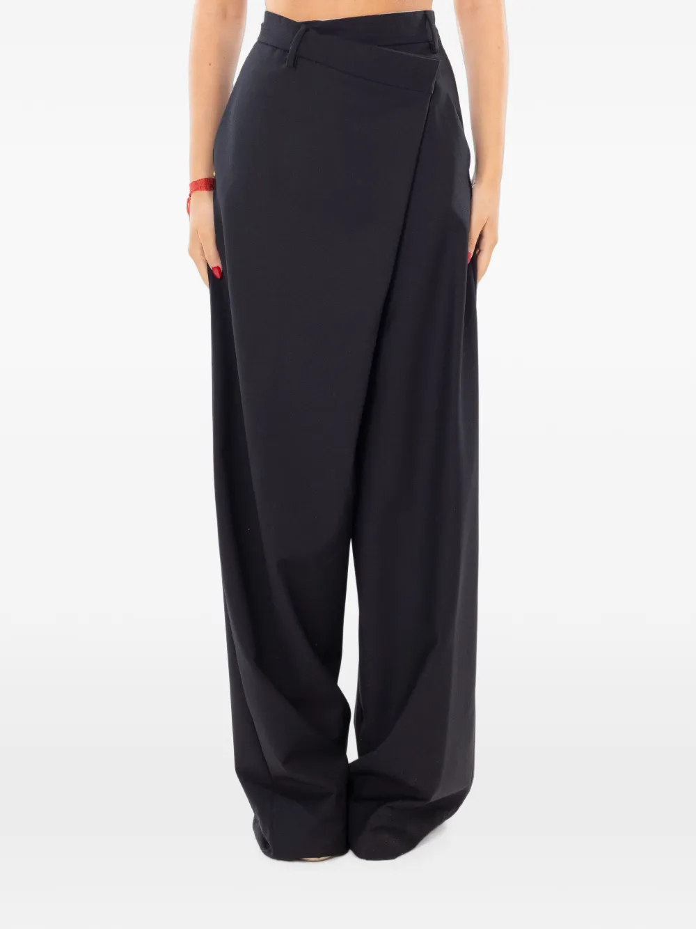 White Sand Asymmetric Wrap-front Trousers In Black