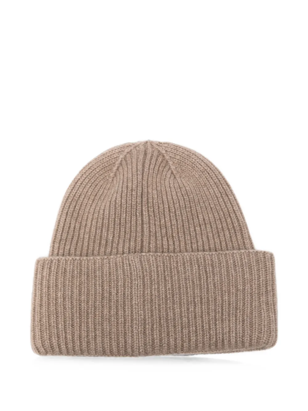 Max Mara Ribgebreide muts met geborduurd logo Beige