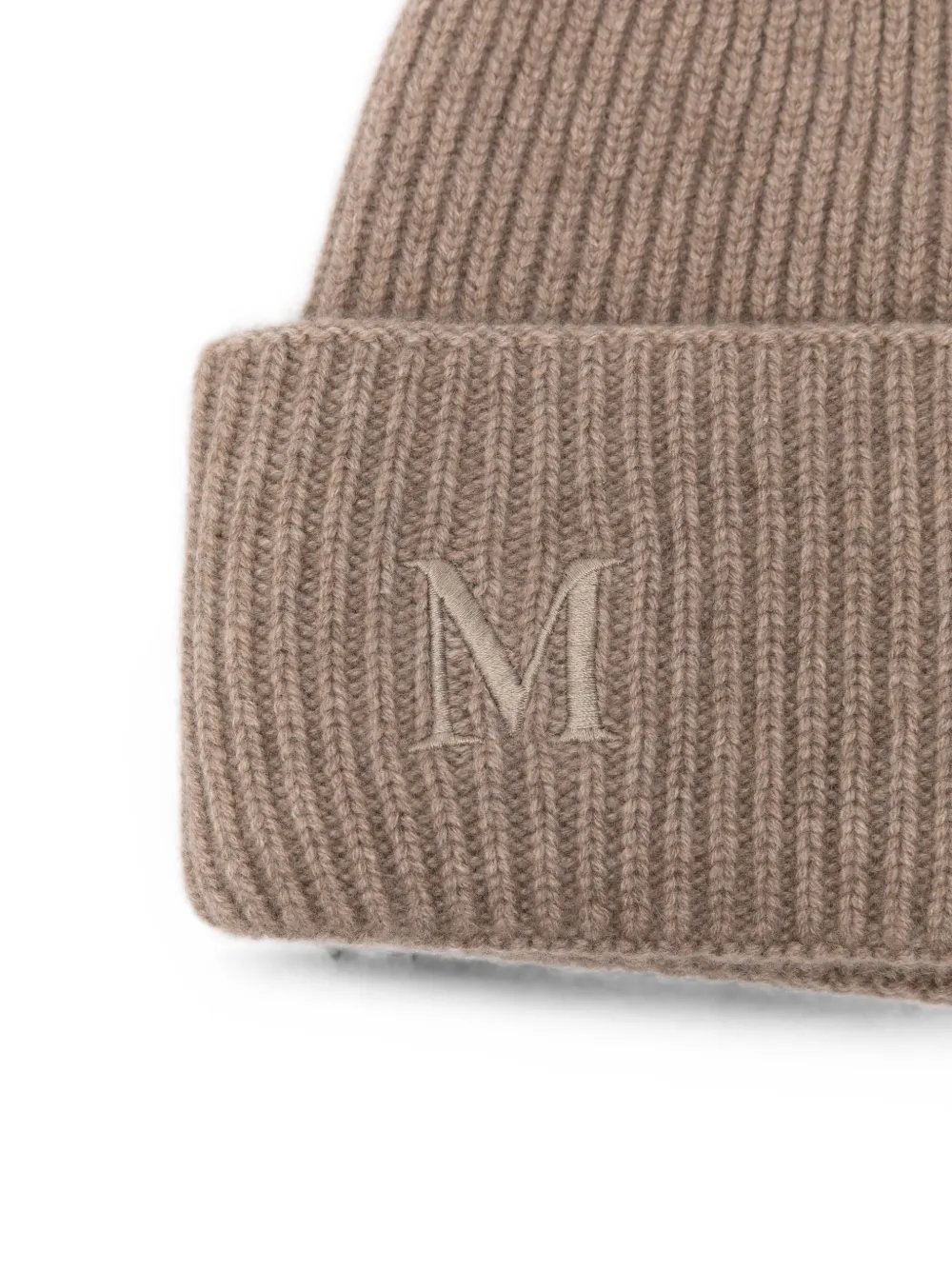 Max Mara Ribgebreide muts met geborduurd logo Beige