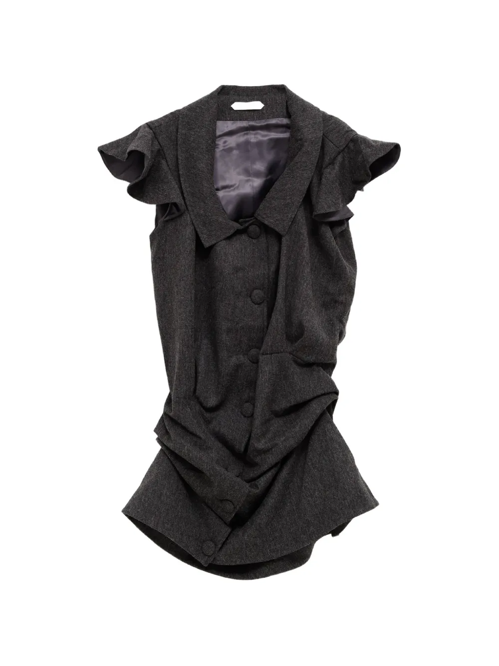 August Barron Ruffled-sleeve Button-up Mini Dress In Black