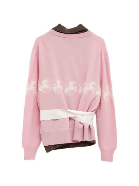 August Barron unicorn-intarsia belted sweater