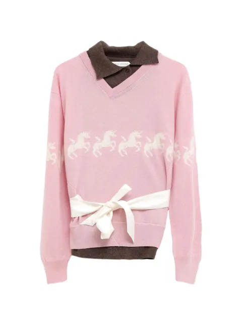 August Barron unicorn-intarsia belted sweater