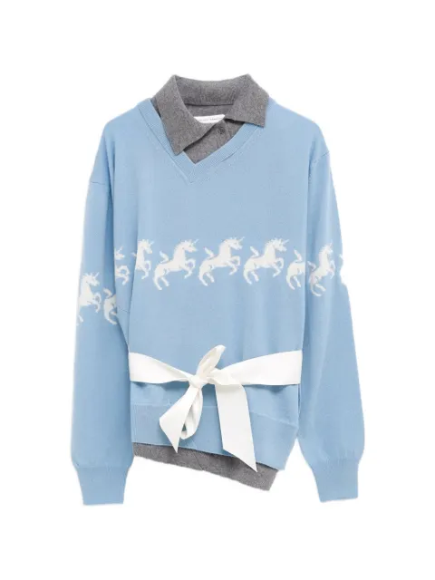 August Barron unicorn-intarsia layered sweater