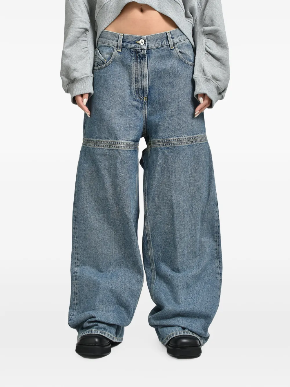 The Attico Broek met uitgesneden details en wijde pijpen Blauw