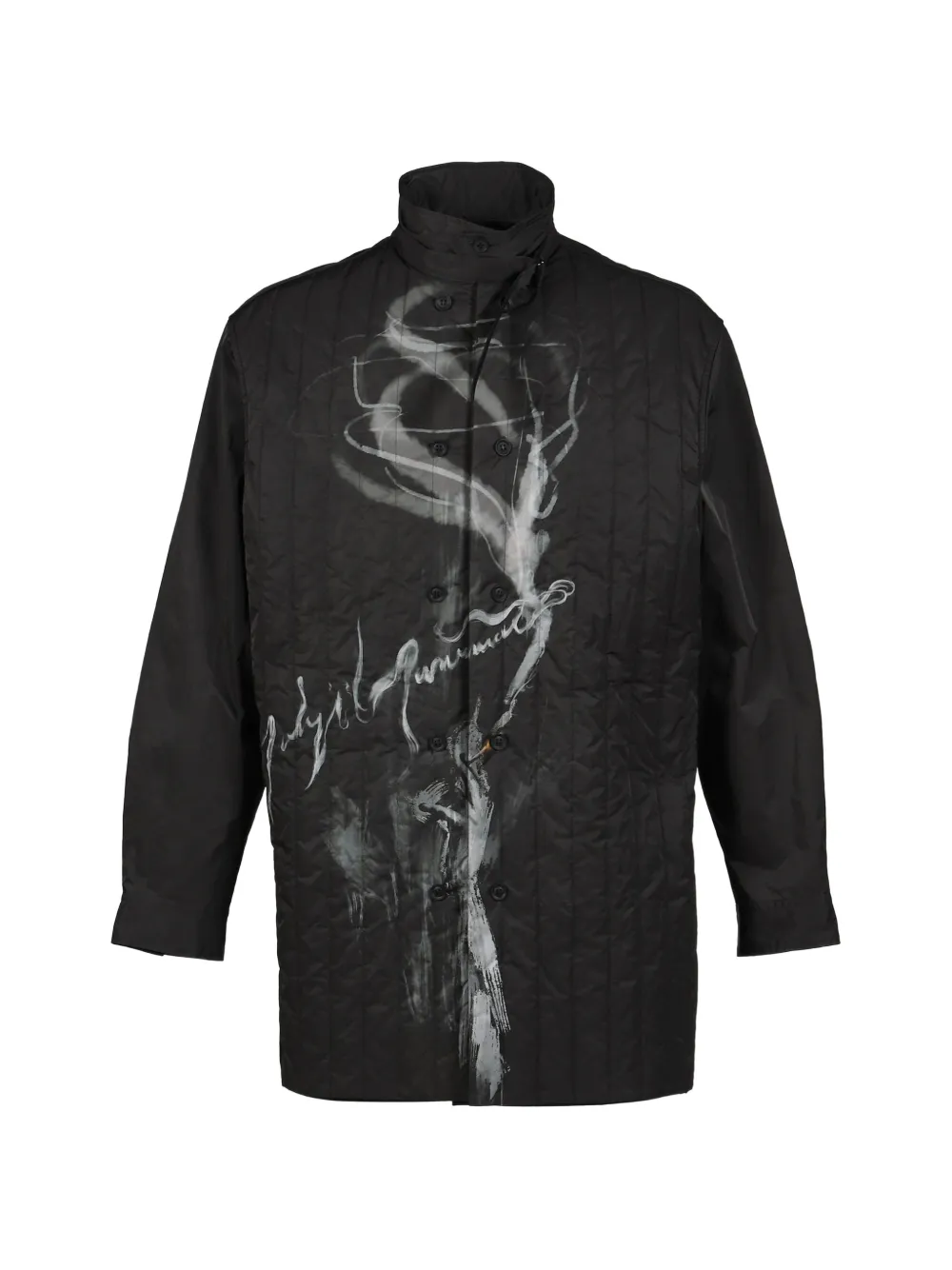 Yohji Yamamoto logo-print padded coat - Nero