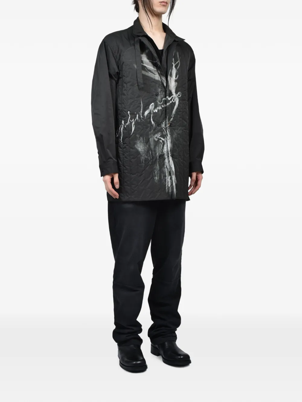 Yohji Yamamoto Gewatteerde jas met logoprint Zwart