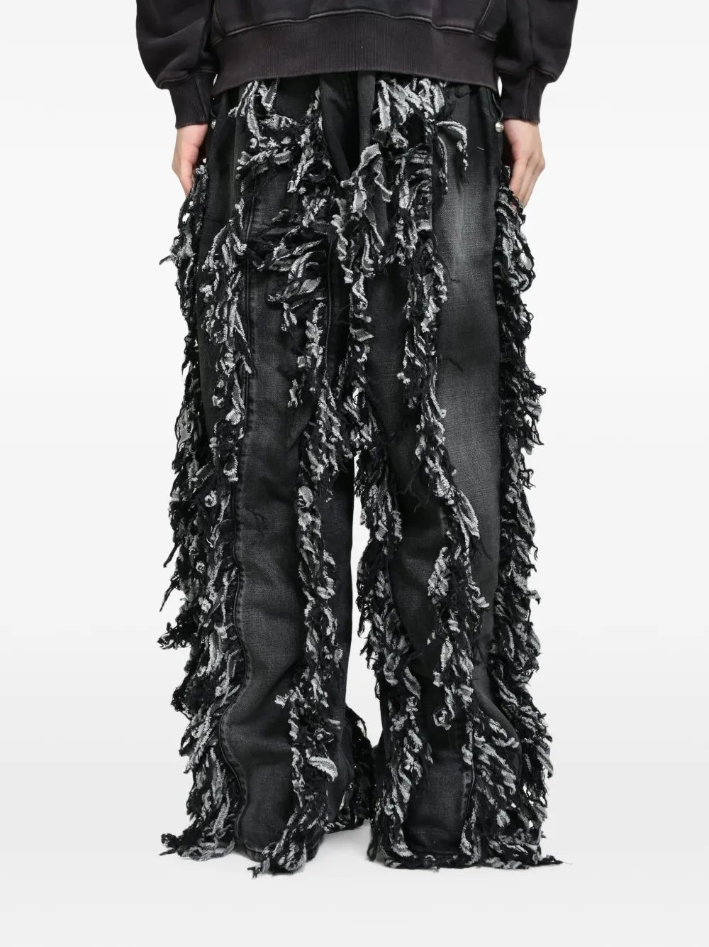 THUG CLUB Angels jeans met franje afwerking Zwart