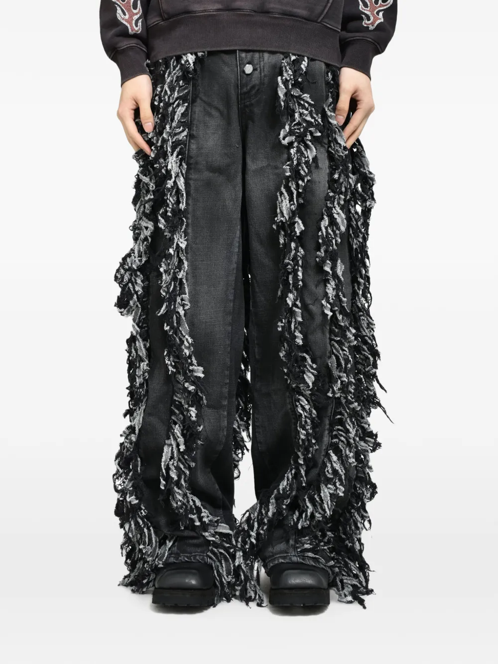 THUG CLUB Angels jeans met franje afwerking Zwart