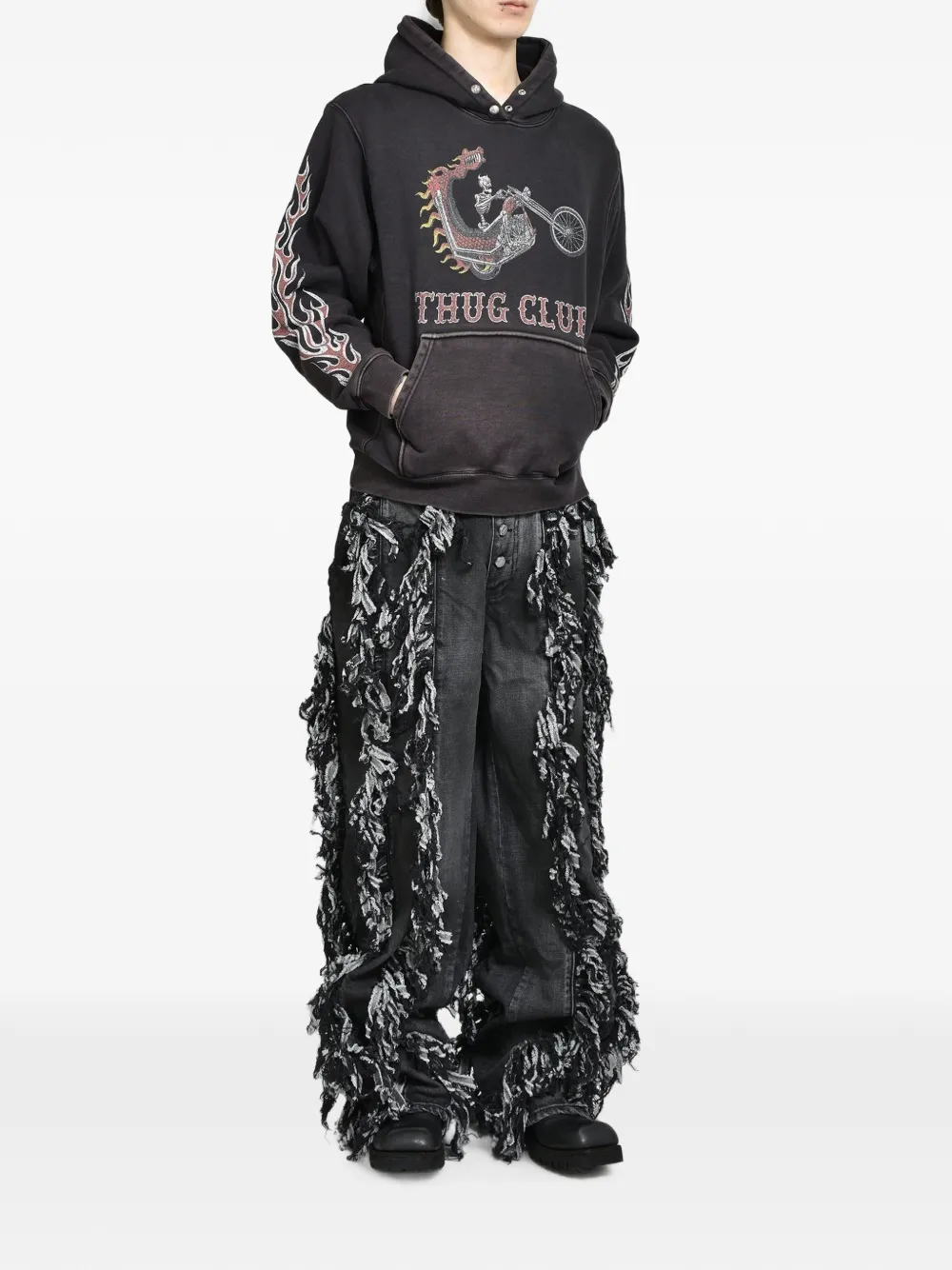 THUG CLUB Angels jeans met franje afwerking Zwart