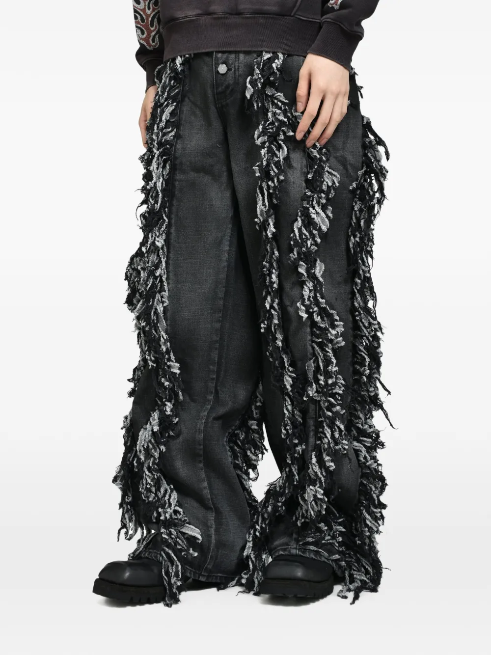 THUG CLUB Angels jeans met franje afwerking Zwart