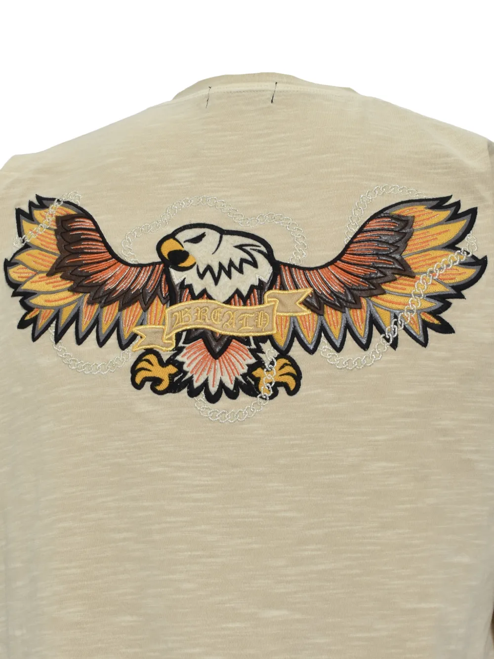 BREATH T-shirt met V-hals en adelaar-patch Beige
