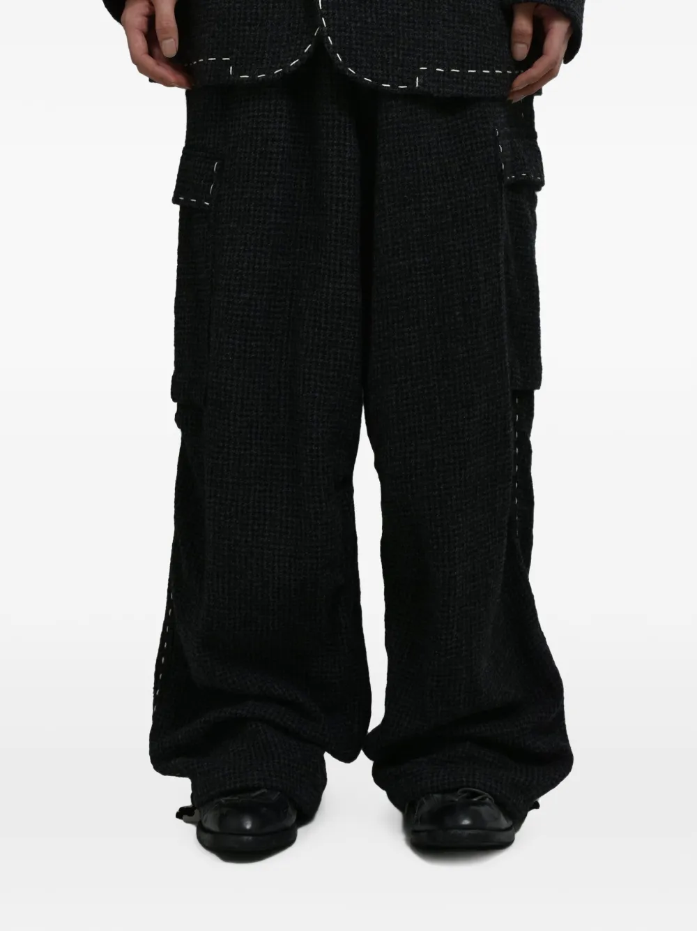 Y's Cargo broek met pied-de-poule print en stiksels Zwart