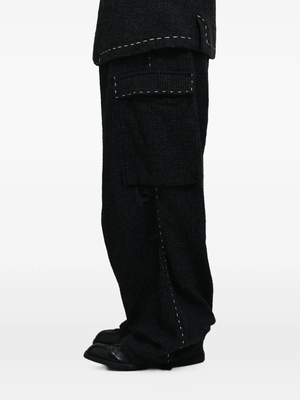 Y's Cargo broek met pied-de-poule print en stiksels Zwart