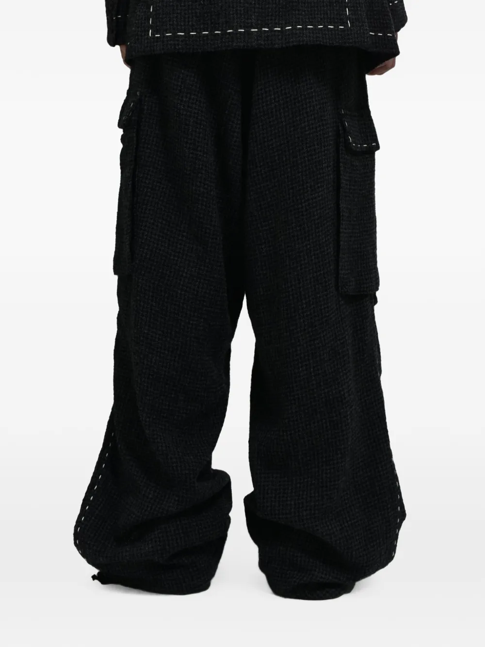 Y's Cargo broek met pied-de-poule print en stiksels Zwart