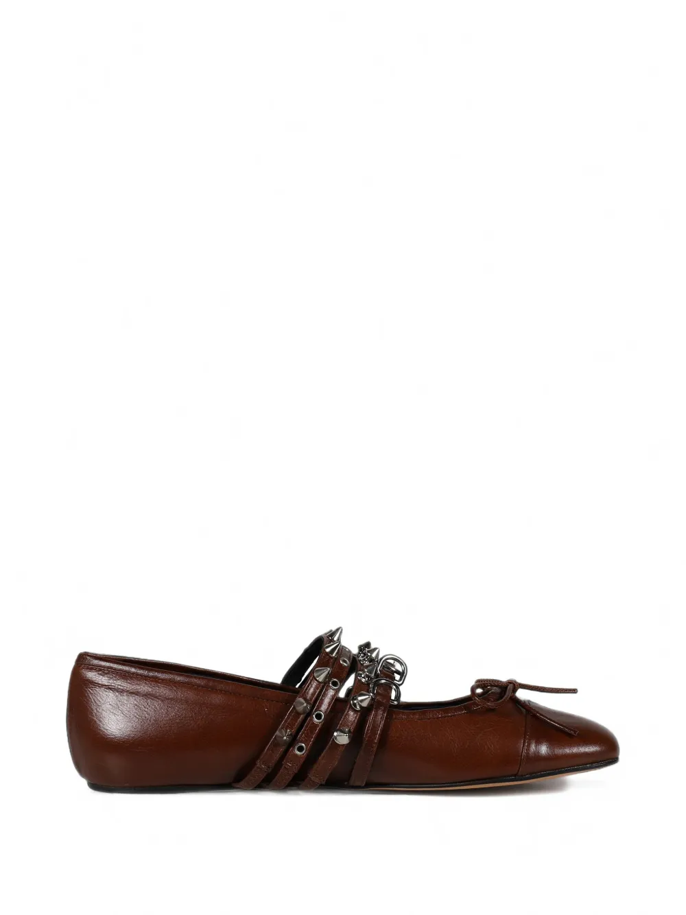 Abra spike-embellished leather ballet flats - Marrone