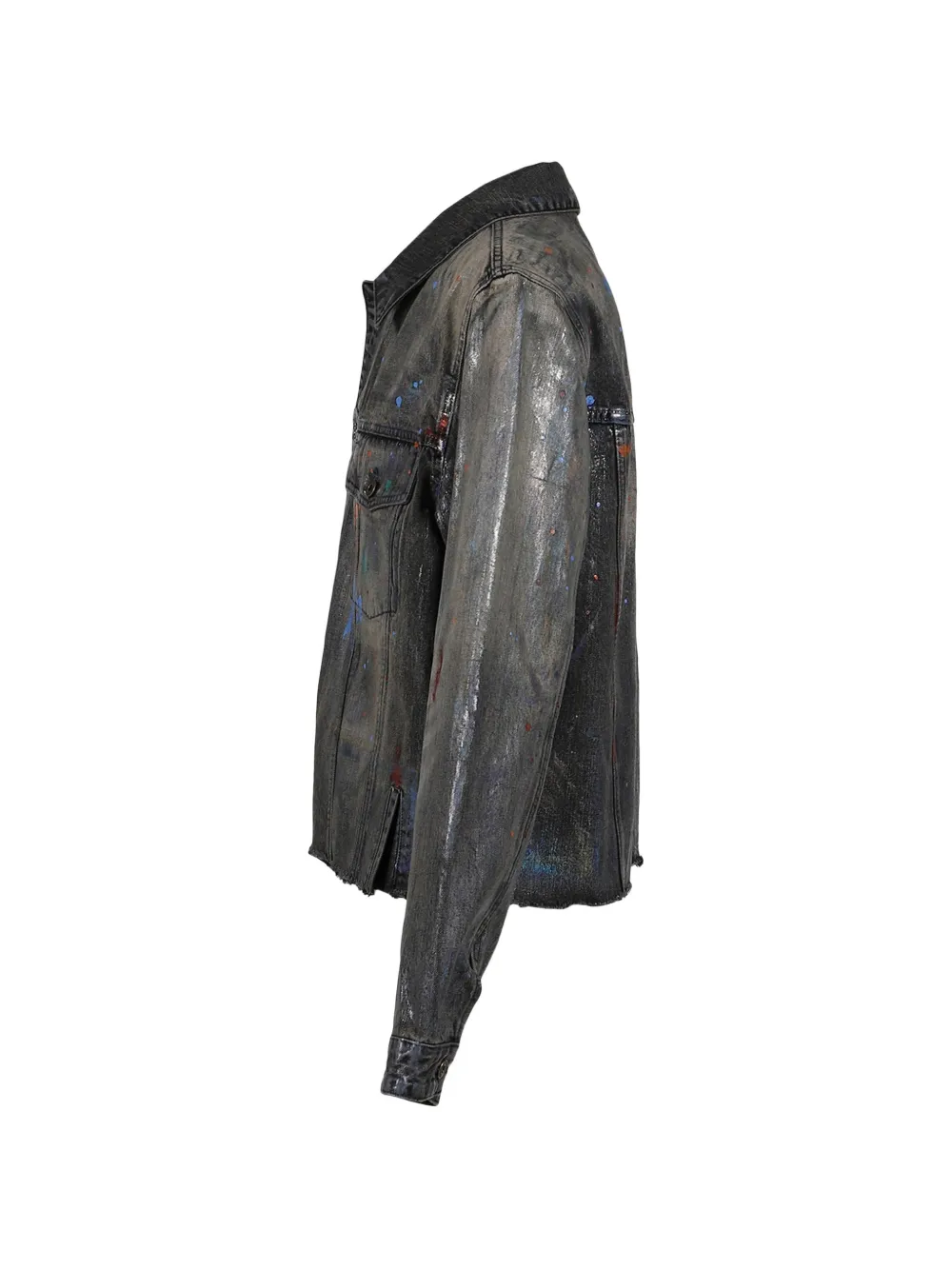 We11done Denim jack met geverfd detail Zwart