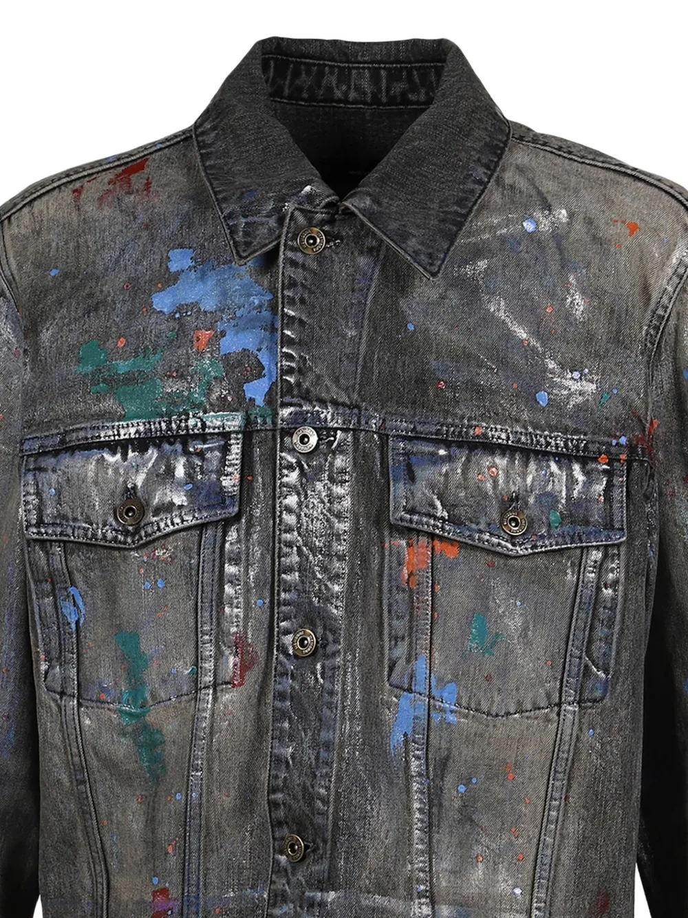 We11done Denim jack met geverfd detail Zwart