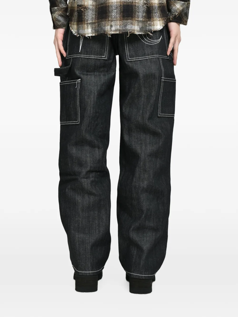 THUG CLUB Jeans met dubbele knie en studs Zwart