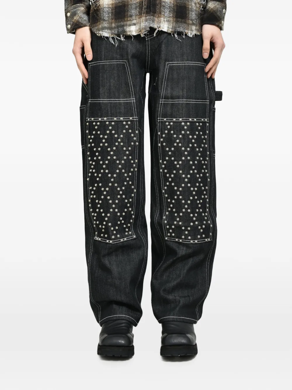 THUG CLUB Jeans met dubbele knie en studs Zwart