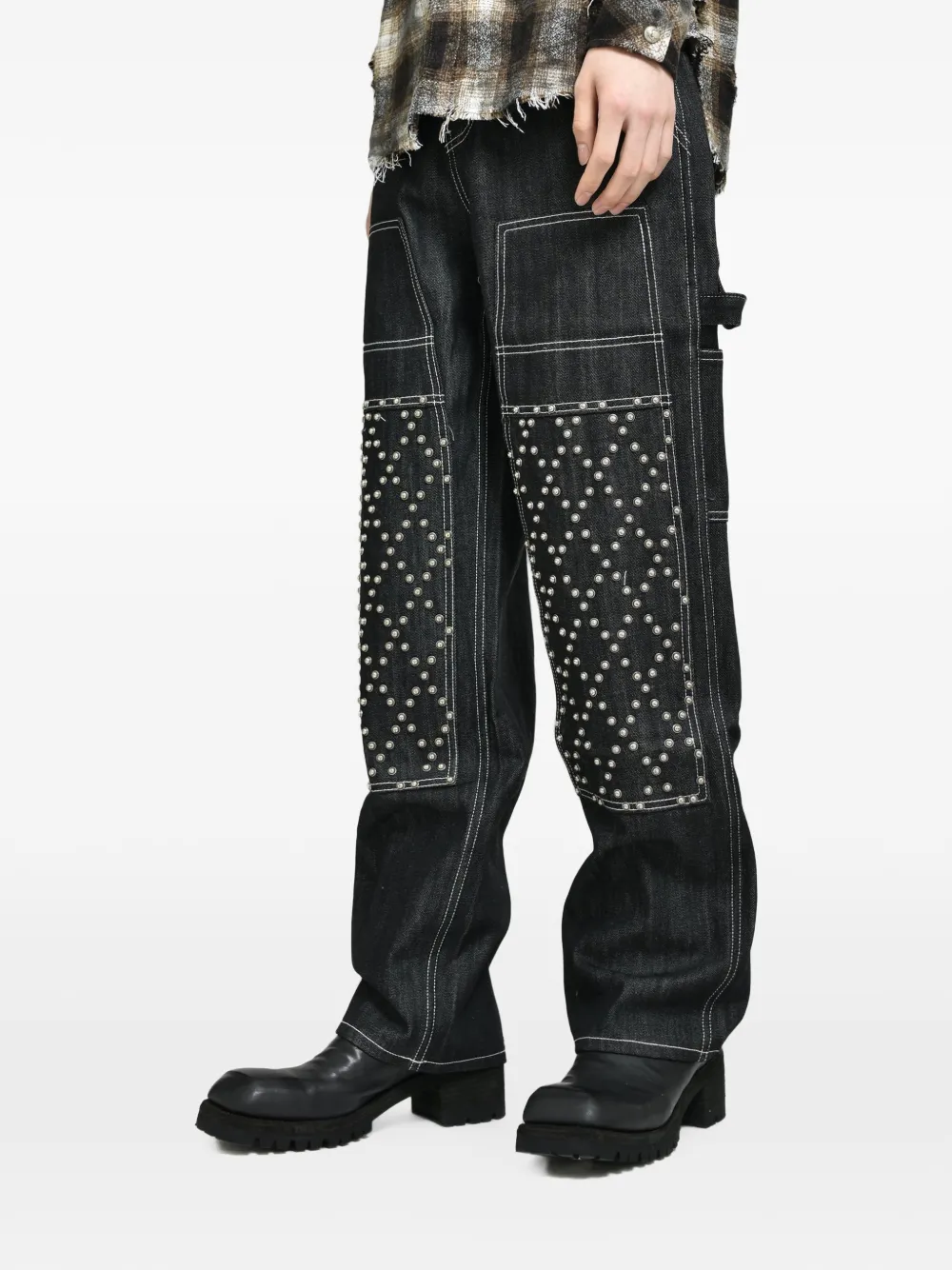 THUG CLUB Jeans met dubbele knie en studs Zwart