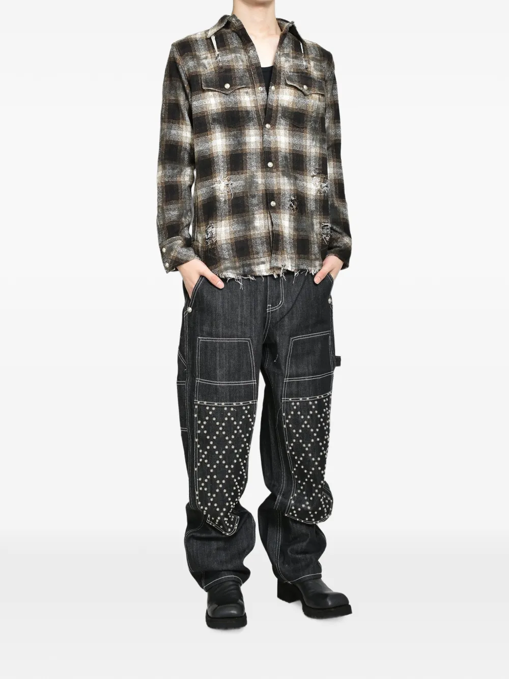 THUG CLUB Jeans met dubbele knie en studs Zwart